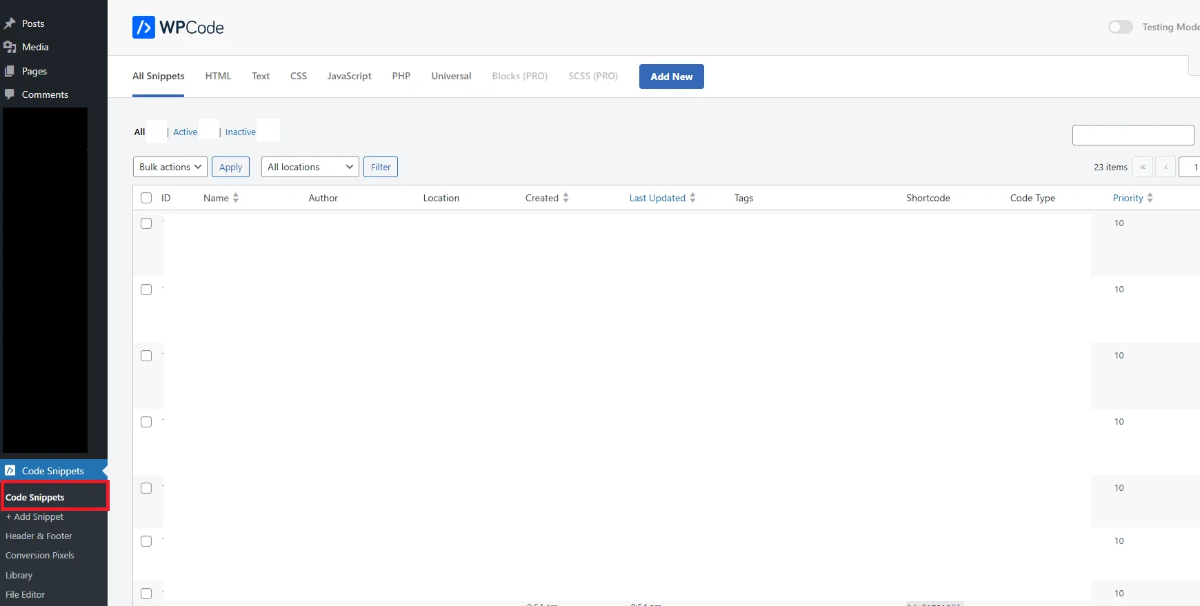 2 Code Snippets section