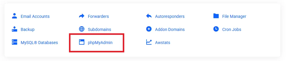 4 Locate phpMyAdmin in your hosting