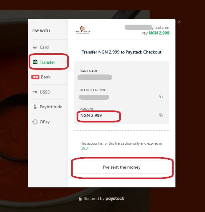 Pay by Transfer method